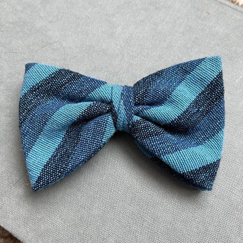 VTG Madawaska Weavers Wool Bow Tie Blue Plaid Hand Woven Canada